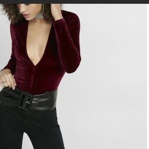 Burgundy Velvet plunging bodysuit